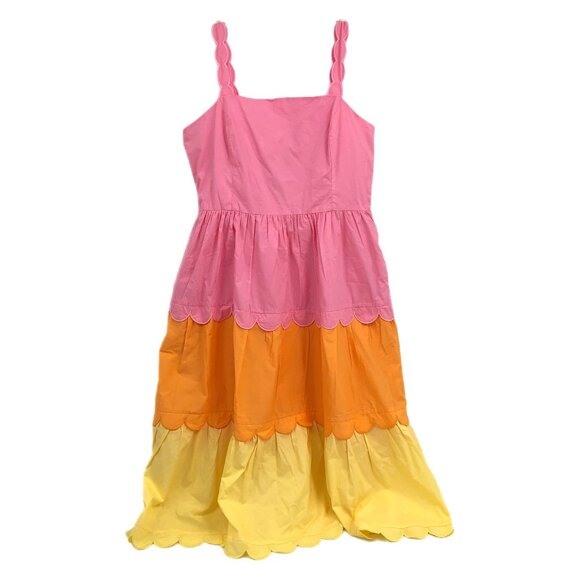 English Factory Pink Orange Yellow Scalloped Midi Dress | Size L - Picture 1 of 9